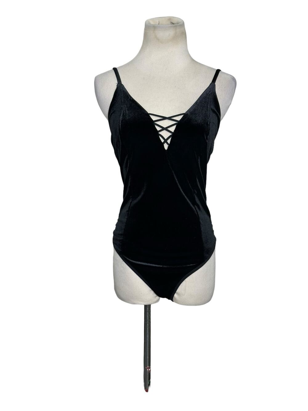Bershka black velour tank bodysuit size Medium